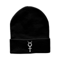 Black Embroidered Cuffed Beanie