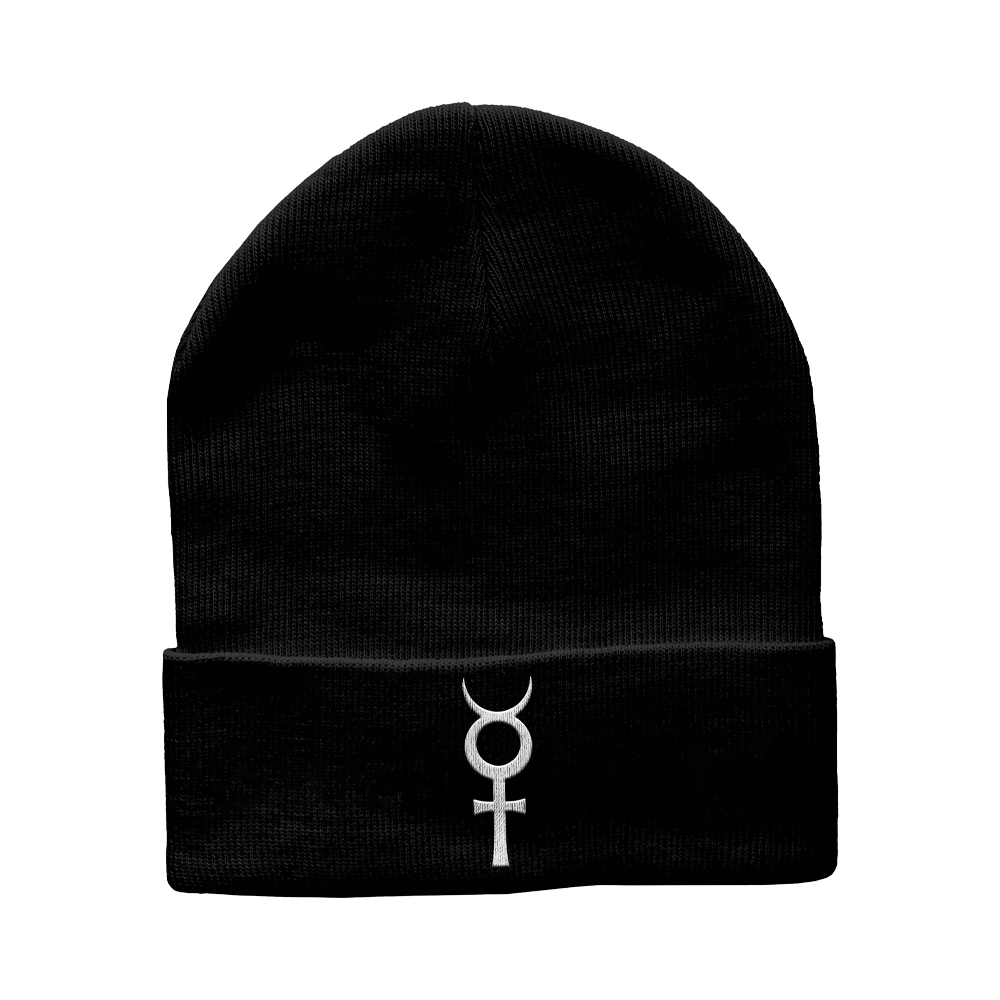 Black Embroidered Cuffed Beanie